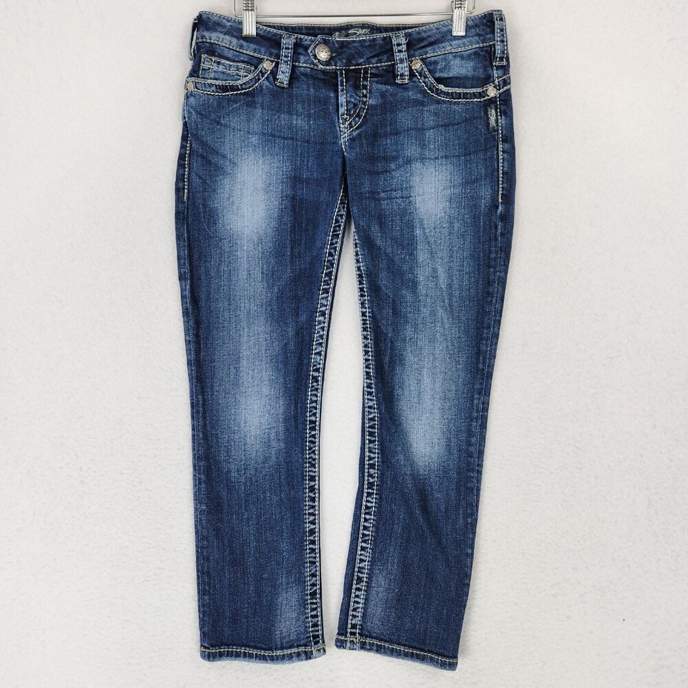 Silver Jeans Womens 29 Blue Tuesday Capri Stretch Denim Embroidered Casual